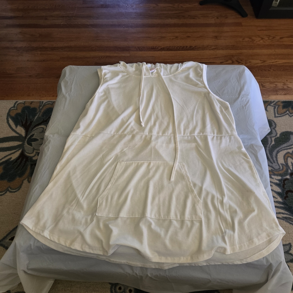 LuLaRoe White Brittany Sleeveless Hoodie with Front Kangaroo Pockets